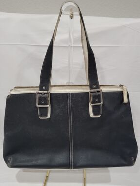 Coach Black Leather Tote with Tan Interior